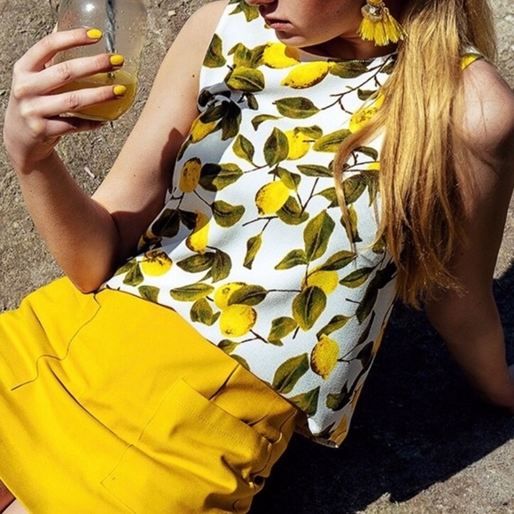 Zara Tops - Zara Lemon Print Tank Top Blouse